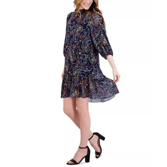 JULIA JORDAN
Mock Neck Three-quarter Sleeve Dress In Black - Picture 2 of 6